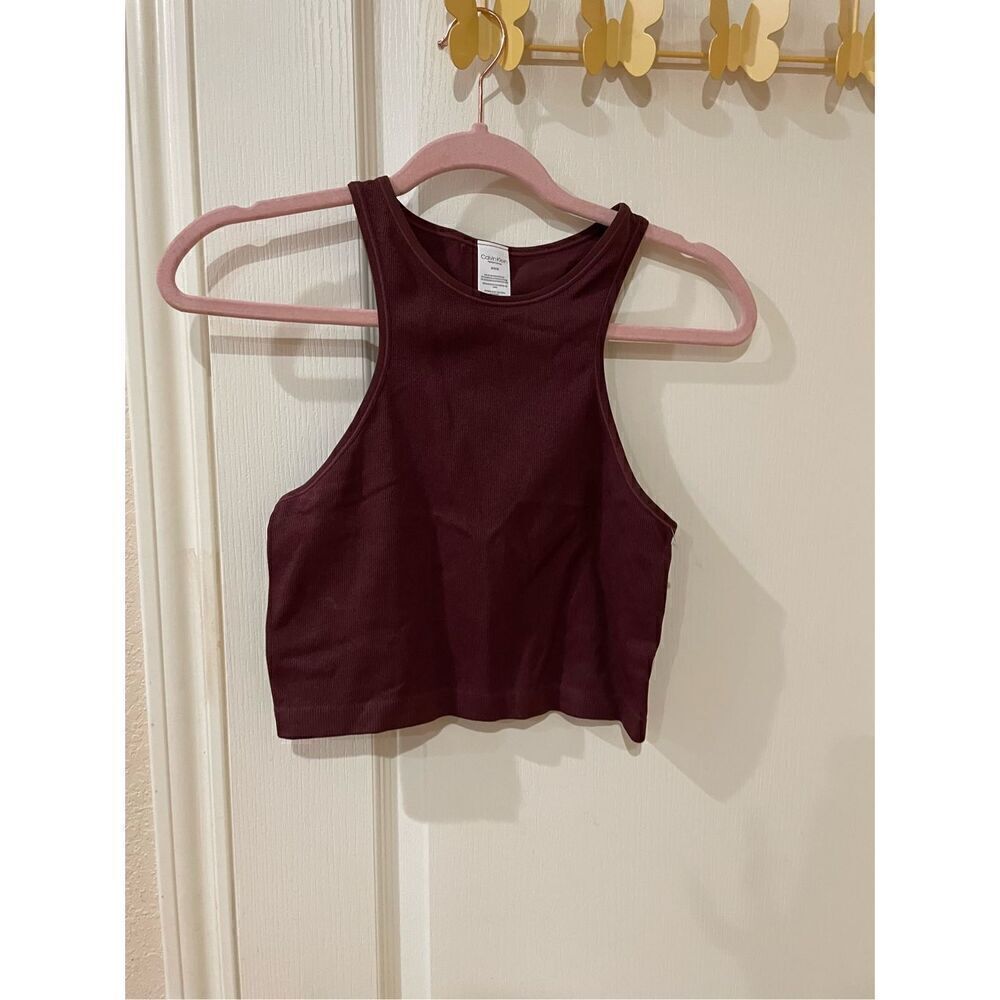 NWOT Calvin Klein Performance Women's Size Medium Burgundy Ribbed Workout top